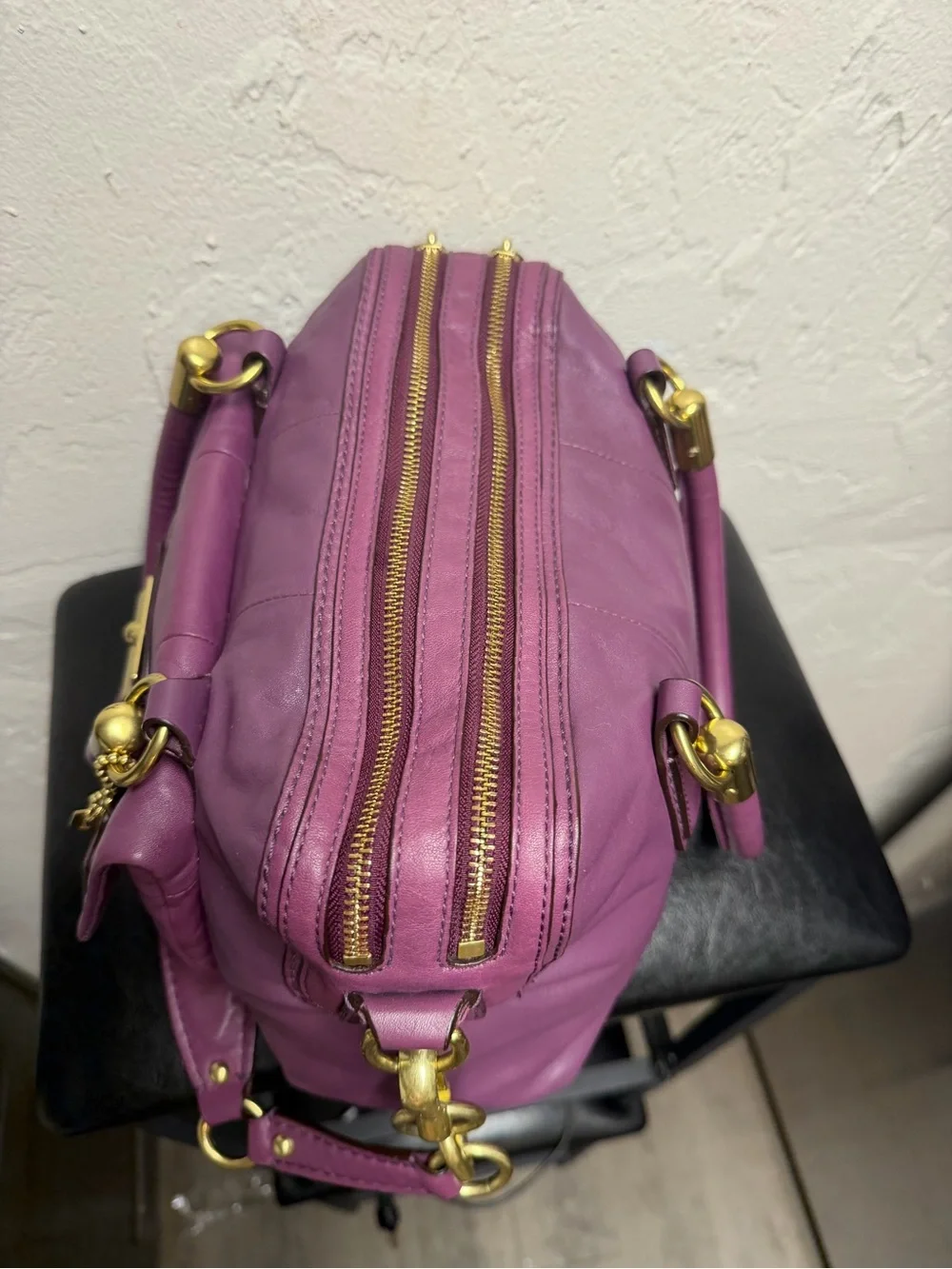 Coach Purple Leather Satchel with Gold Hardware